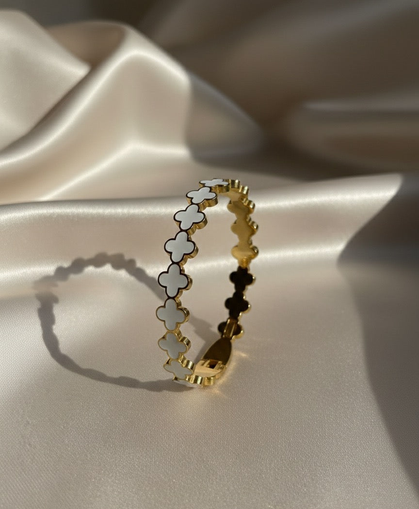 White clover gold plated bangle