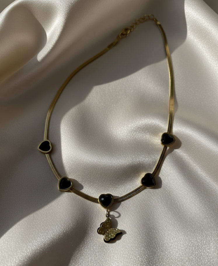 Butterfly heart solid chain necklace