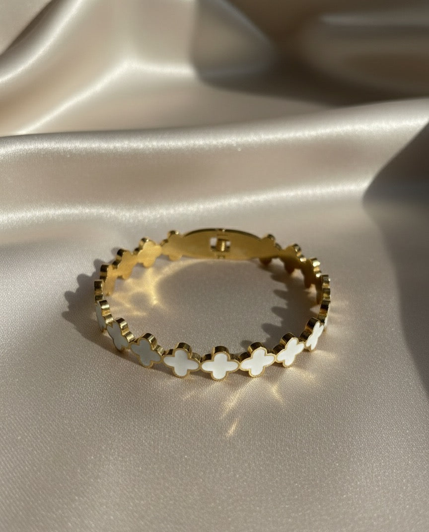White clover gold plated bangle