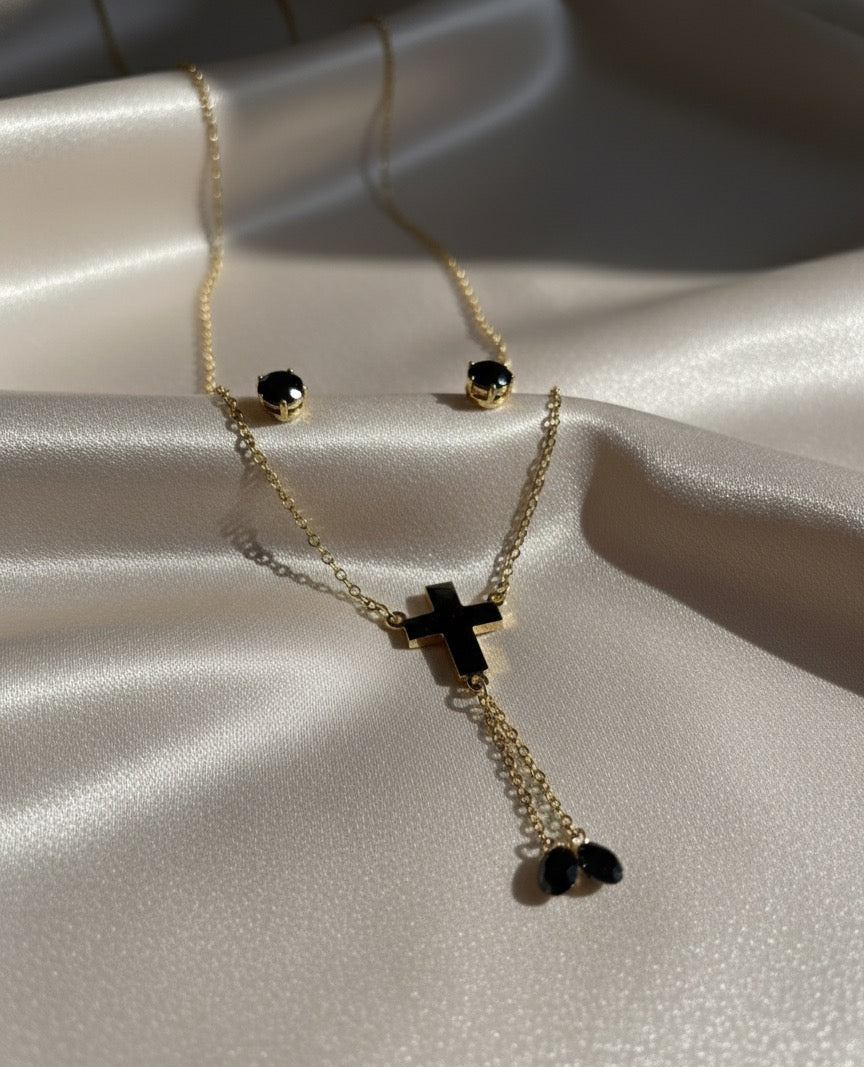 Cross necklace with earrings