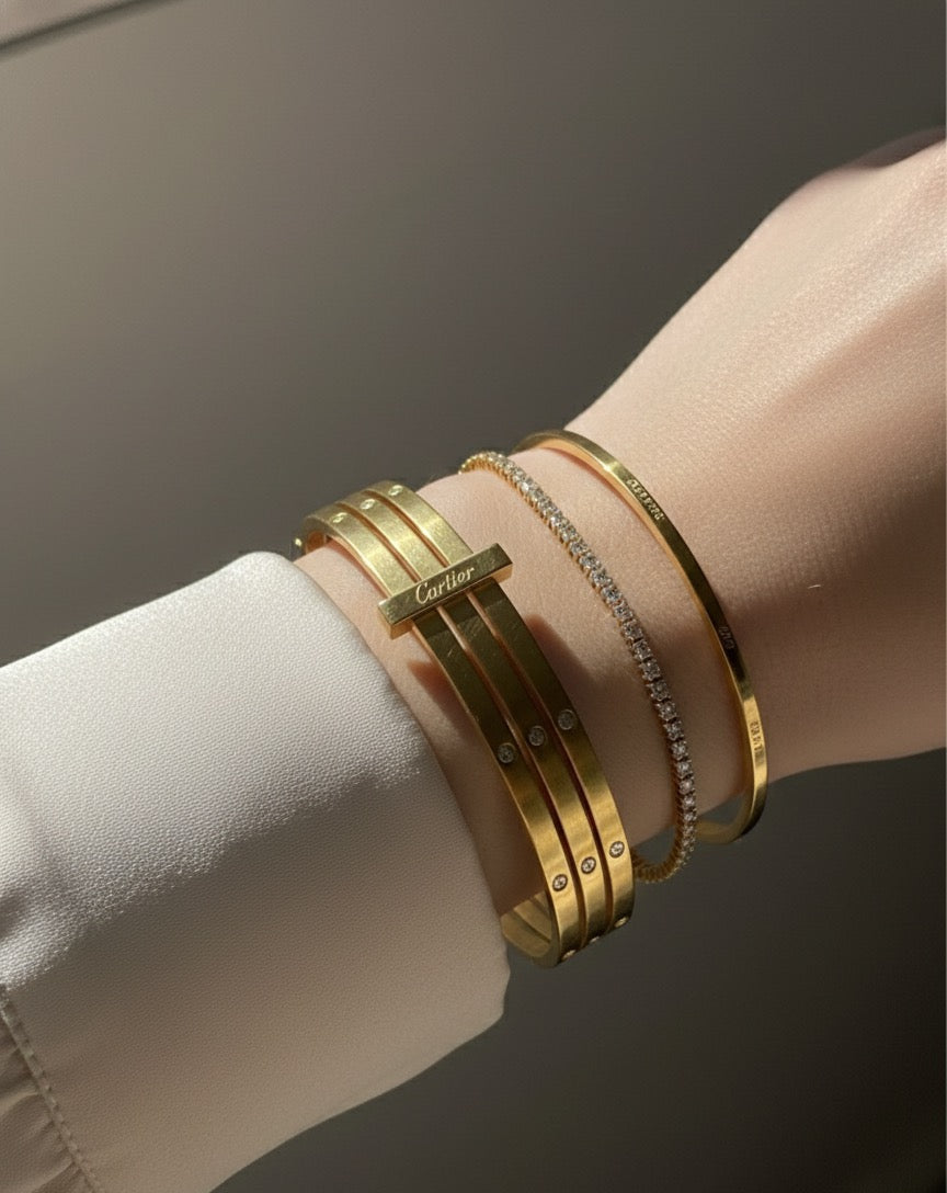 3 band solid gold plated bangle