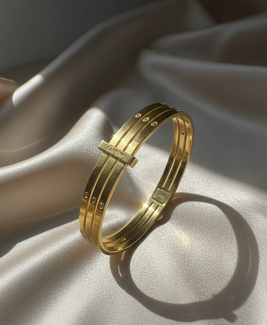 3 band solid gold plated bangle