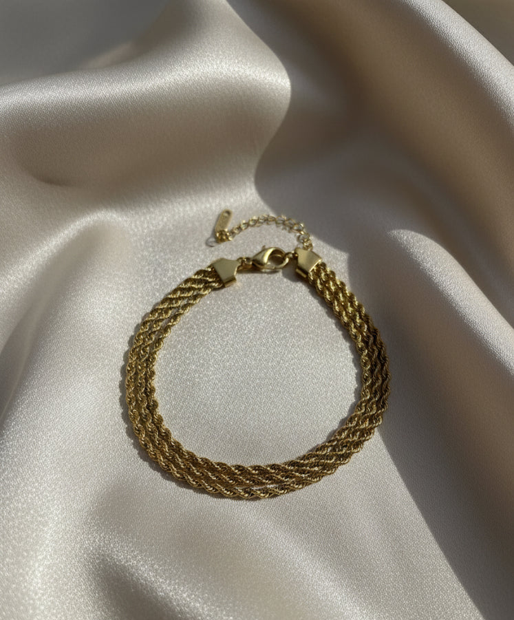 3 layer solid chain gold plated bracelet