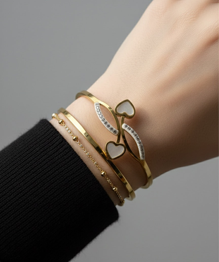 Double heart gold plated bangle