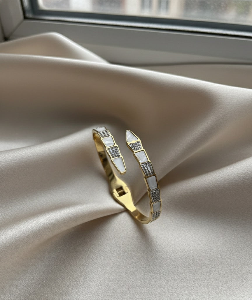 Peony white and gold bangle
