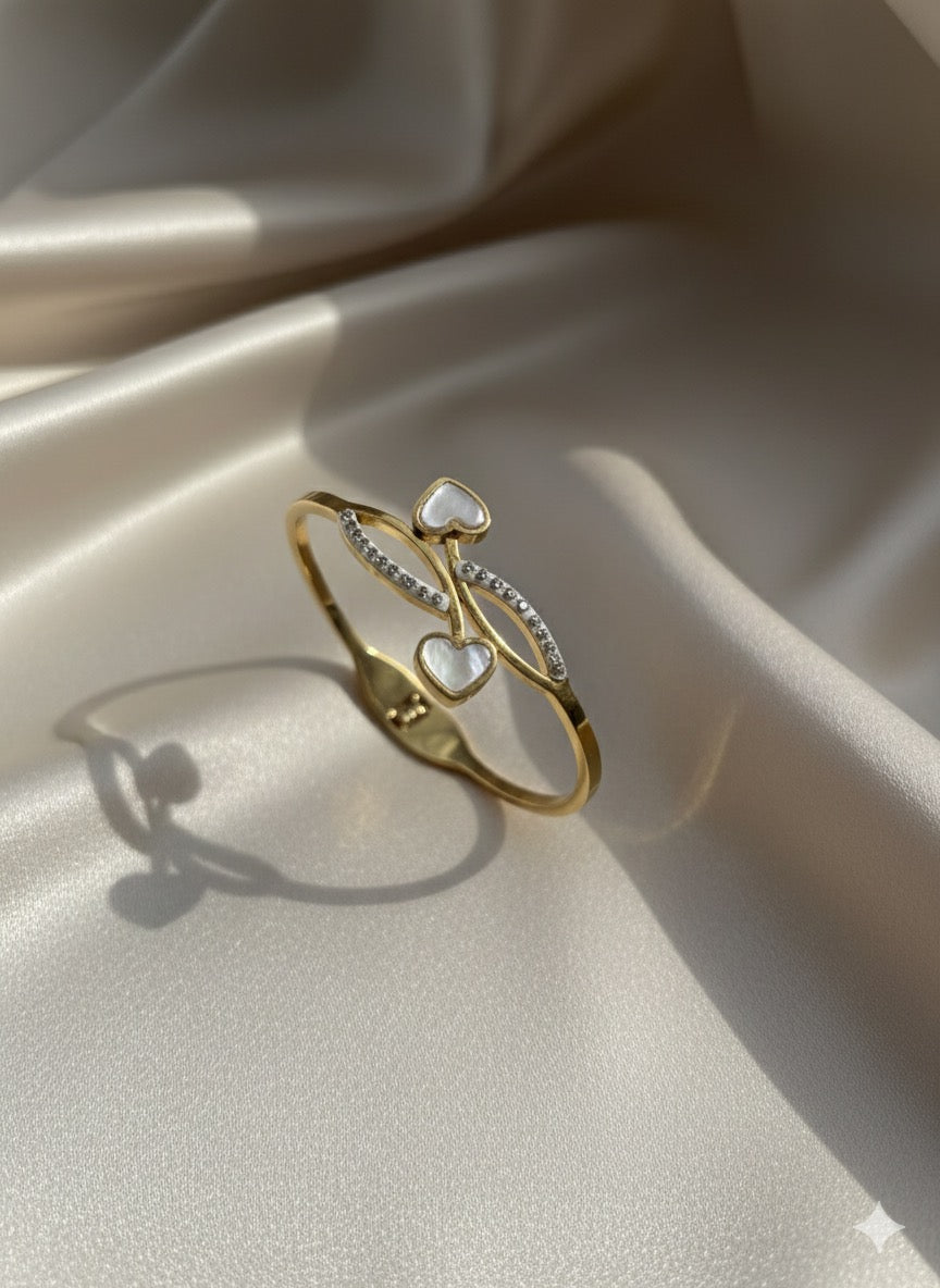 Double heart gold plated bangle