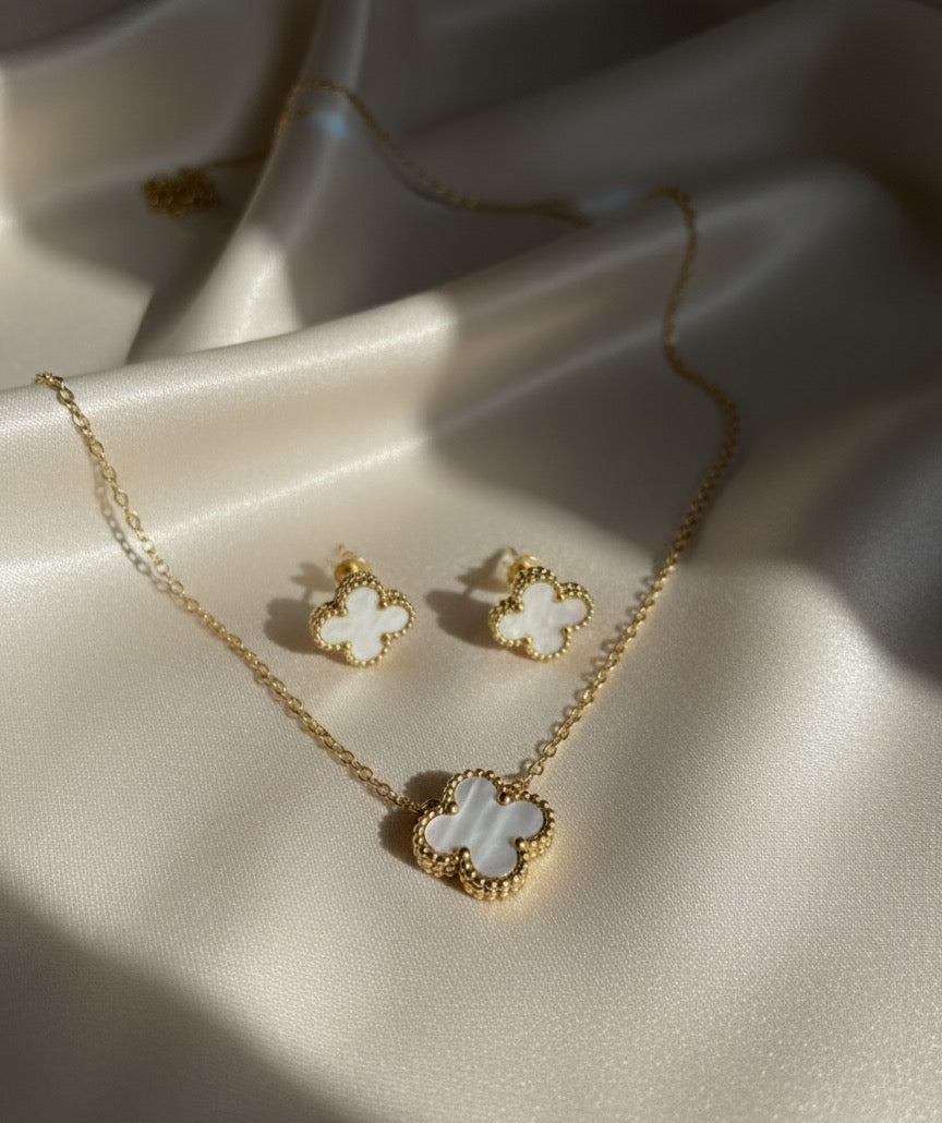 White clover necklace with earrings