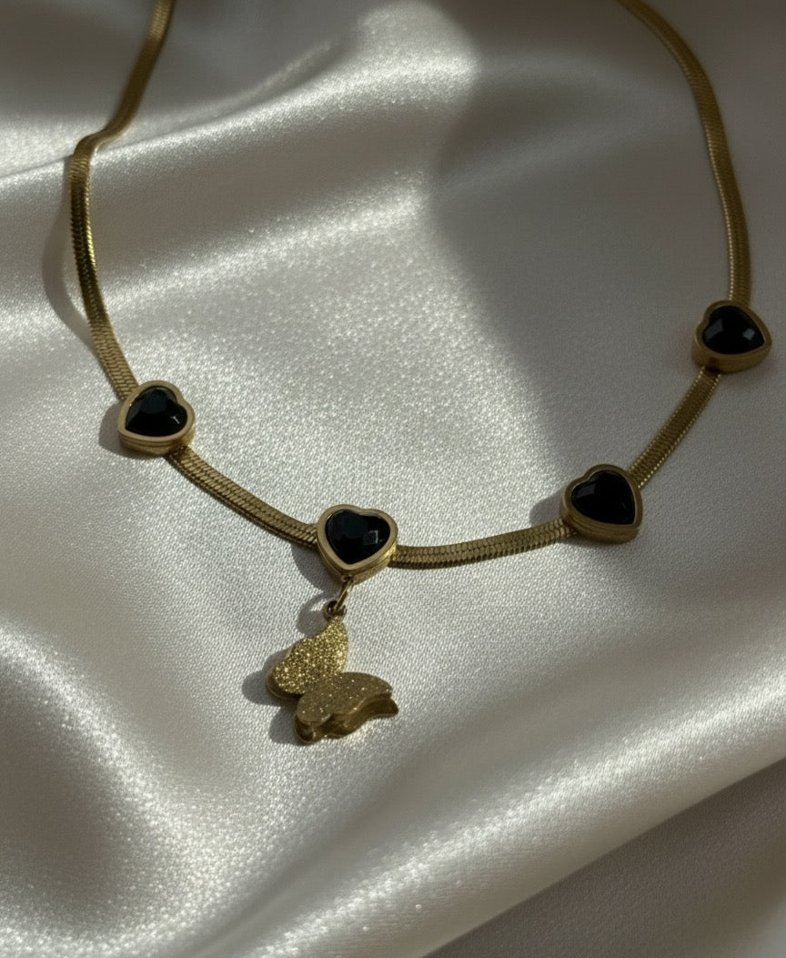 Butterfly heart solid chain necklace
