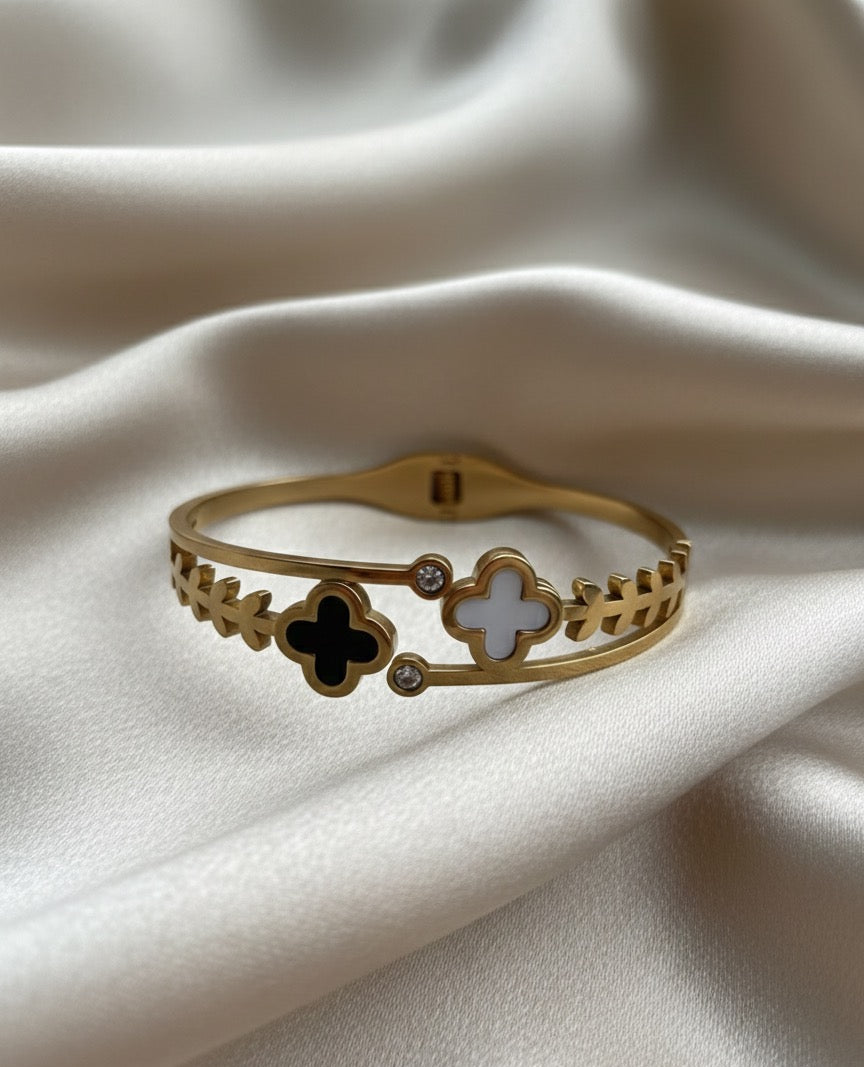 Clover leaf gold plated bangle