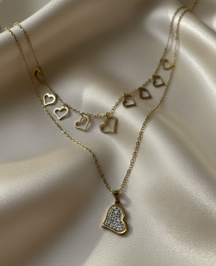 Heart  double layer necklace
