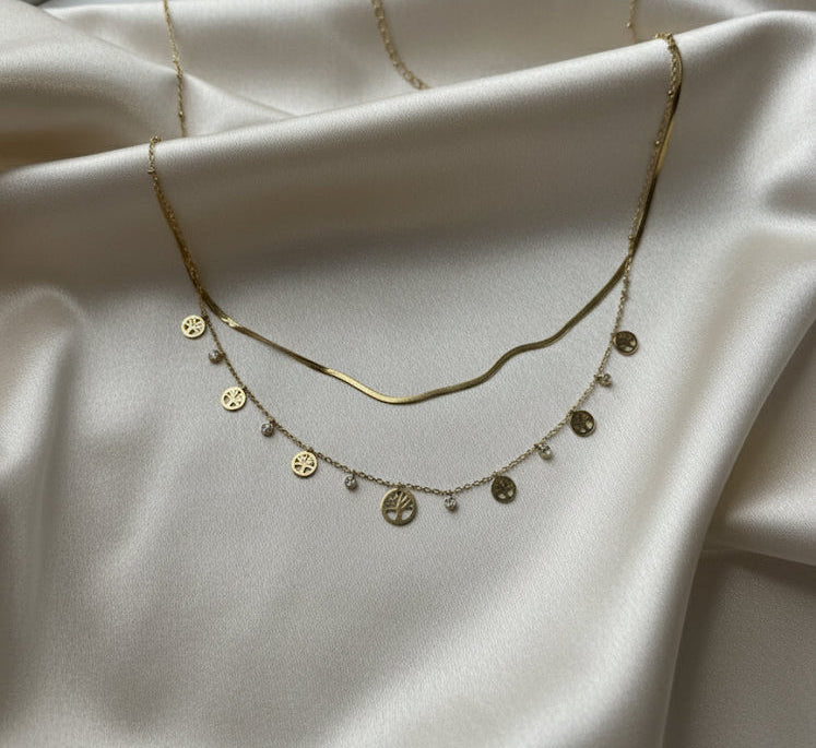 Tulip gold plated double layer necklace