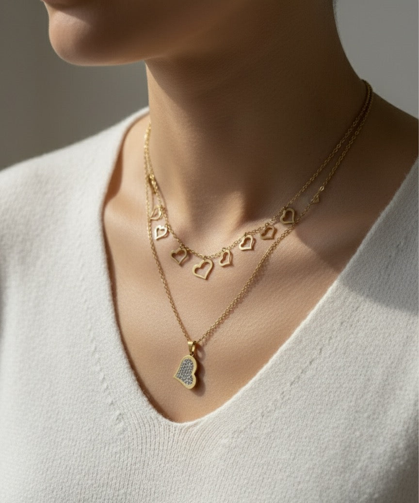 Heart  double layer necklace